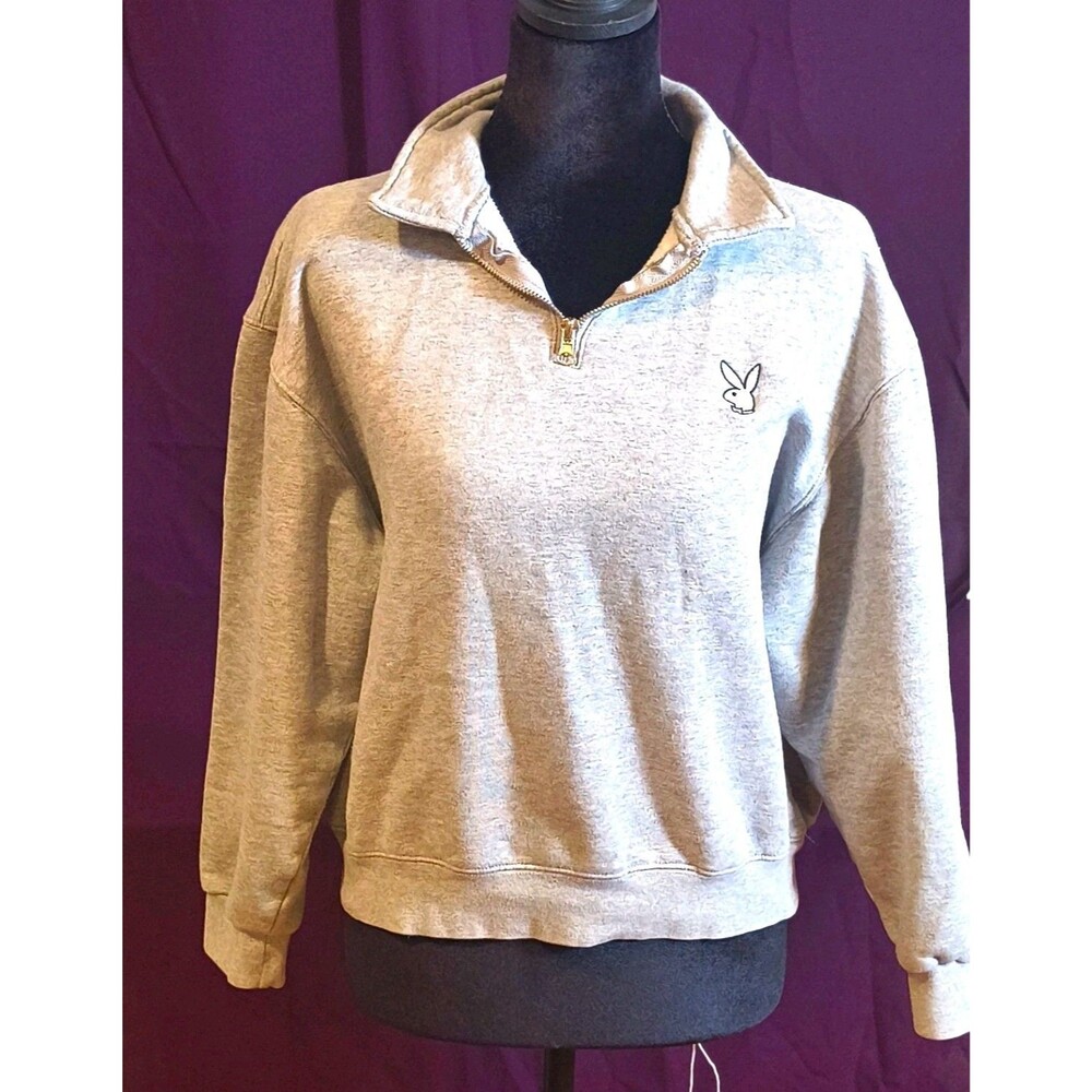 Playboy by PacSun Gray 1/4 Zip Fleece Pullover Mock Neck Sweatshirt Small